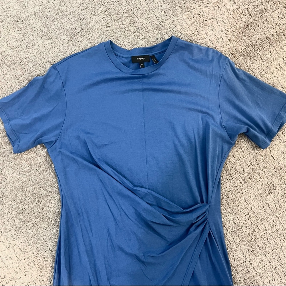 NWOT Theory Womens Blue Casual Mini T-Shirt Dress With Side Ruching Size Medium - Picture 7 of 14